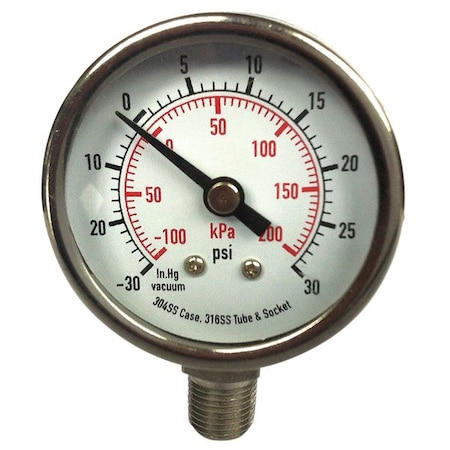 Commercial Pressure Gauge, 0 to 160 psi, 2 in Dial, 1/4 in NPT, Bottom Location MPN:4FMK8
