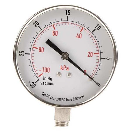 Commercial Vacuum Gauge, +/-3-2-3%, Sil MPN:4FMP4
