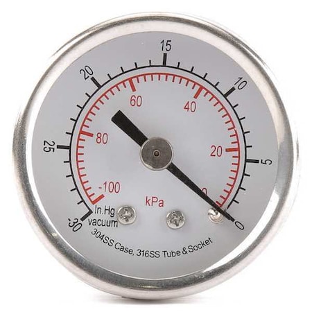 Commercial Vacuum Gauge, +/-3-2-3%, Sil MPN:4FMR9