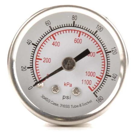 Commercial Pressure Gauge, 0 to 160 psi, 1 1/2 in Dial, 1/8 in NPT, Center Back Location MPN:4FMT5