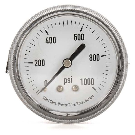 Panel-Mount Pressure Gauge, 0 to 1, 000 psi, 2 1/2 in Dial, 1/4 in NPT, Center Back Location MPN:4UA29