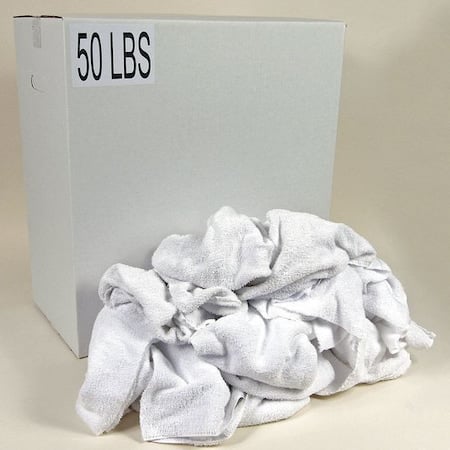 Recycled Cotton Terry Towels Cloth Rags, 50 lb., 14 in x 17 in, White MPN:G206050PC