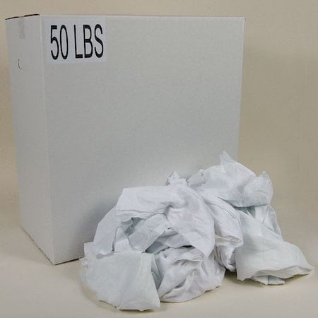Recycled Cotton Sheeting Cloth Rags, 50 lb Box, Sizes Vary, White MPN:G211050PC