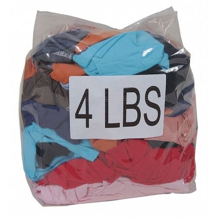 Recycled Cotton T-shirt Cloth Rags, 4 lb. Bag, Sizes Vary, Assorted Colors MPN:G342004BG