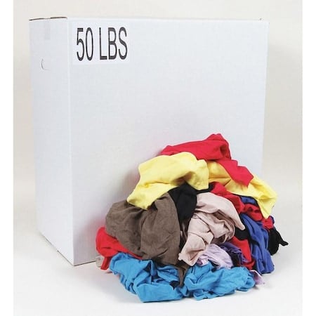Recycled Cotton T-shirt Cloth Rag 50 lb. Varies Sizes, Assorted Colors MPN:G342050PC