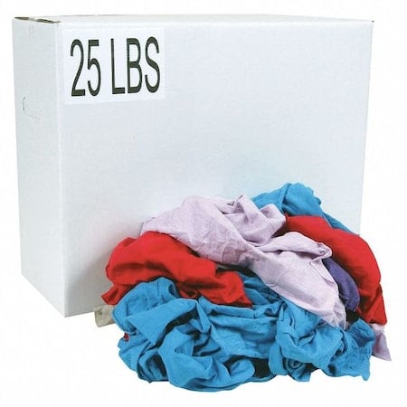 New Cotton Cloth Rags, T-Shirt, Assorted, Colors Vary, 25 lbs MPN:G440025PC