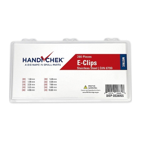 E-Clip Assortment, Stainless Steel, Plain Finish, 280 Pieces, 11 Sizes MPN:DISP-DE280SS