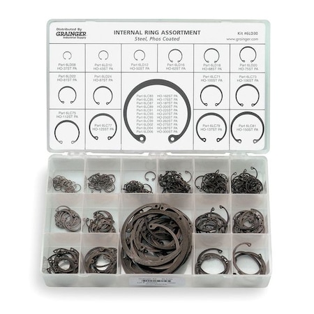 Internal Retaining Ring Assortment, Carbon Steel, Phosphate Finish MPN:RCDHO824STPA