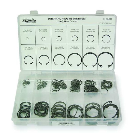 Internal Retaining Ring Assortment, Steel, Phosphate Finish, 180 Pieces MPN:RCI25175STPA