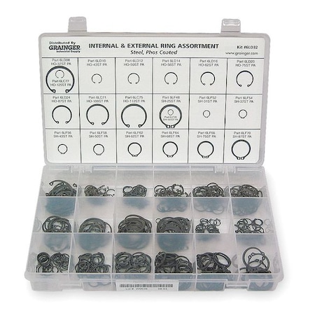 Internal and External Retaining Ring Assortment, Steel, Phosphate Finish MPN:RCIX37100STPA