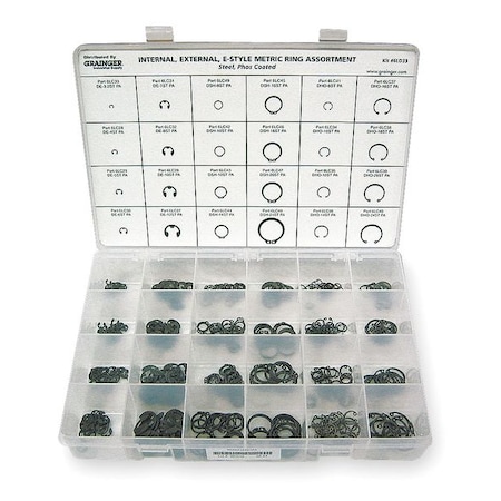 Internal and External Retaining Ring Assortment, Steel, Phosphate Finish MPN:RCMIX324STPA