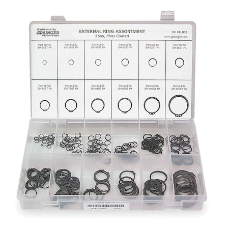 External Retaining Ring Assortment, Steel, Phosphate Finish MPN:RCX25125STPA
