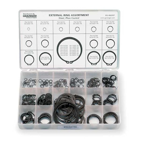 External Retaining Ring Assortment, Steel, Phosphate Finish MPN:RCX25262STPA
