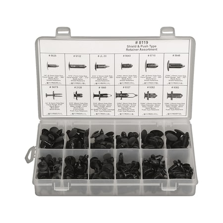 Shield / Push Type Retainer Asst, 192 Pc MPN:8119