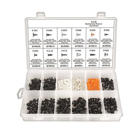Weatherstrip Retainer Assortment, 300 pcs MPN:8150