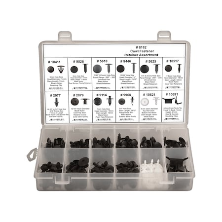 Cowl Fastener Retainer Assortment, 168 Pc MPN:8182