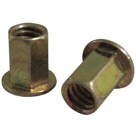 Rivet Nut, #10-32 Thread Size, 0.359 in Flange Dia., 0.406 in L, Steel, 25 PK MPN:CFH2-1032-135T-25