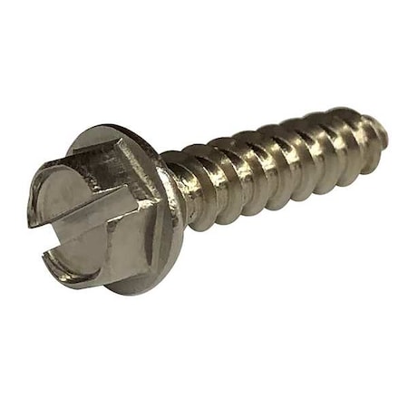 Sheet Metal Screw, #12 x 2 in, Plain 18-8 Stainless Steel Flange Hex Head Slotted Drive, 50 PK MPN:1WE84