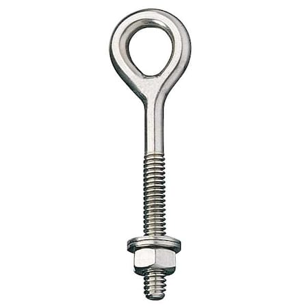 Routing Eye Bolt Without Shoulder, #10-24, 3 in Shank, 13/32 in ID, 316 Stainless Steel, Plain MPN:5LAD4