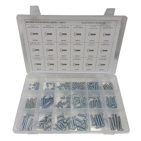 M3-0.50 to M6-1.00 x Phillips Pan Machine Screw Assortment, Zinc Plated Finish, Steel MPN:CPS1KZL3GR