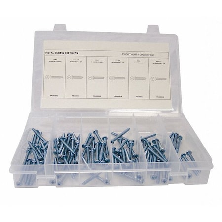 Tapping Screw Assortment, #8 to #10 x Zinc Plated Finish, Steel, Pan Head Phillips Drive MPN:CPS1NA94GR