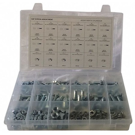 M6-1.00; M8-1.25; M10-1.50 Hex Head Cap Screw Assortment, Zinc Plated Finish, Steel MPN:CPS2NE66GR