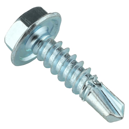 Self-Drilling Screw, No 10 x 3/4 in, Zinc Plated Steel Flange Hex Head External Hex Drive, 100 PK MPN:U31810.019.0075