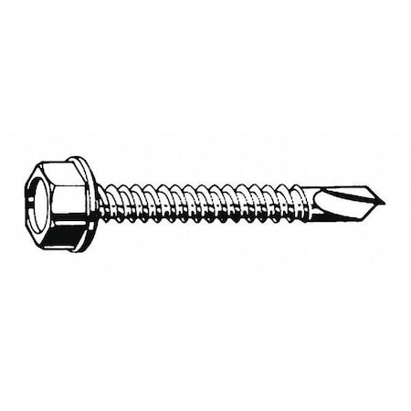 Self-Drilling Screw, #12 x 1 in, Plain 410 Stainless Steel Flange Hex Head External Hex Drive MPN:U31860.021.0100