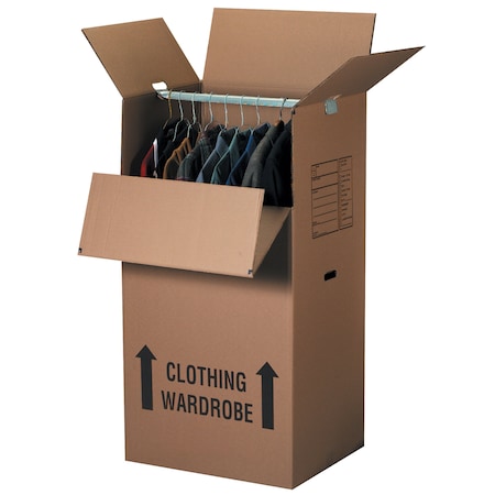 24 in x 20 in x 34 in Wardrobe Box, Kraft, Corrugate, Double Wall, 48 ECT MPN:242034WARD