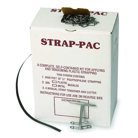 Plastic Strapping Kit, Fits 1/2 in Strap Wd, 0.018 in Thick, 300 Buckles MPN:2CXL3