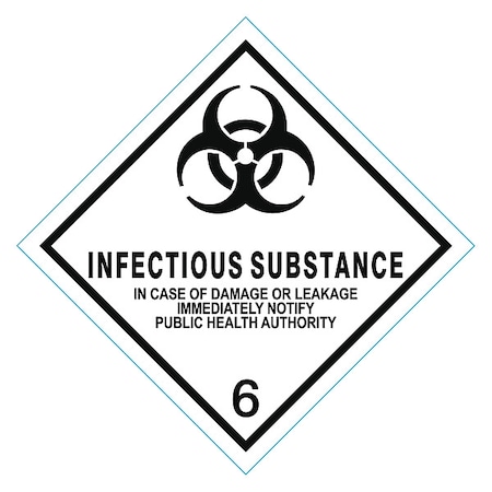 Infectious Substance DOT Label, Class 6, Black/White, Pk500 MPN:8EZ63