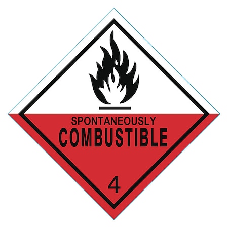 Spontaneously Combustible DOT Label, Class 4, Black/Red, White, Pk500 MPN:9TCA9