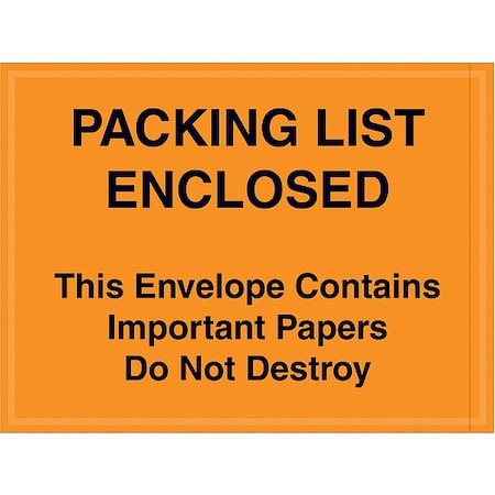 Packing List Envelopes, Orange, PK1000 MPN:PL410