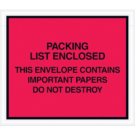 Packing List Envelopes, Red, PK1000 MPN:PL414