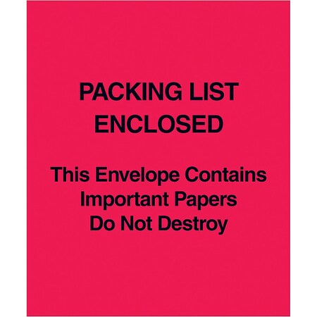 Packing List Envelopes, Red, PK1000 MPN:PL485