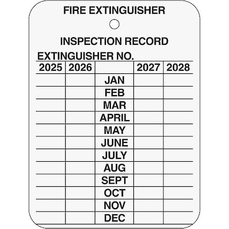 Tag, Fire Extinguisher, Aluminum, 3 in H x 2 1/4 in W, Silver, Rectangle, 10 PK MPN:103632
