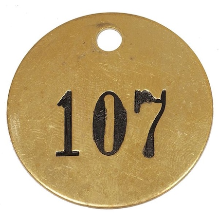Numbered Tag, Brass, 1 1/2 in H x 1 1/2 in W, 1 1/2 in Dia., Brass, Round, 25 PK MPN:1F028