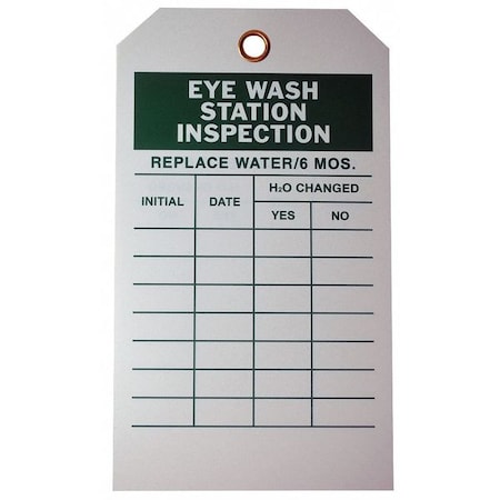 Tag, Eyewash, Polyester, 7 in H x 4 in W, White, Rectangle, 10 PK MPN:20TH11
