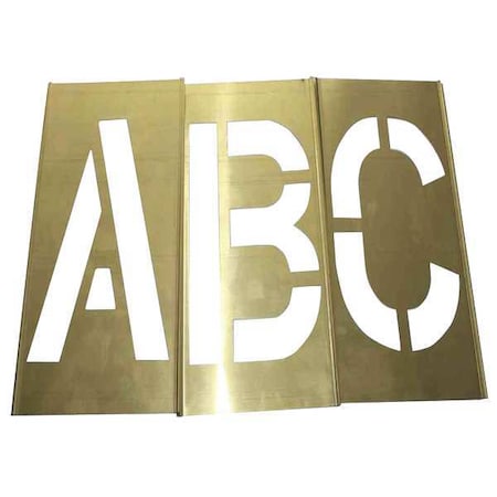 Stencil Kit, Letter Set, A Thru Z, Punctuation, 3 in Character Height, Not Applicable Font, Brass MPN:20Y507