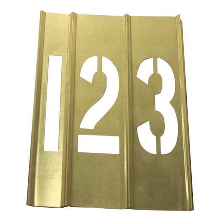 Stencil Kit, Number Set, 0 Thru 9, Punctuation, 3 in Character Height, Not Applicable Font, Brass MPN:20Y513