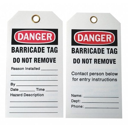 Caution Tag, Lockout Tagout, Polyester, 5 3/4 in H x 3 in W, White, Rectangle, 25 PK MPN:29UG15