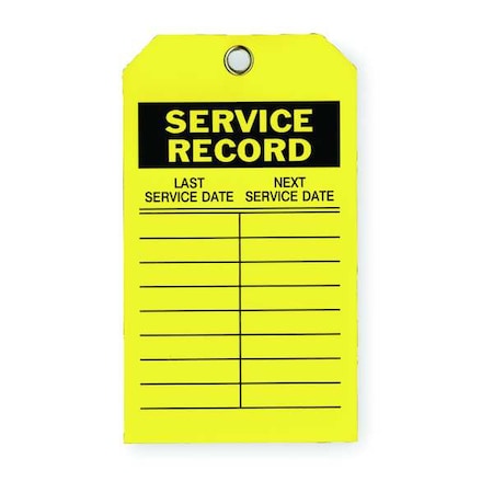 Tag, Service, Polyester, 7 in H x 4 in W, Yellow, Rectangle, 10 PK MPN:2RMU9