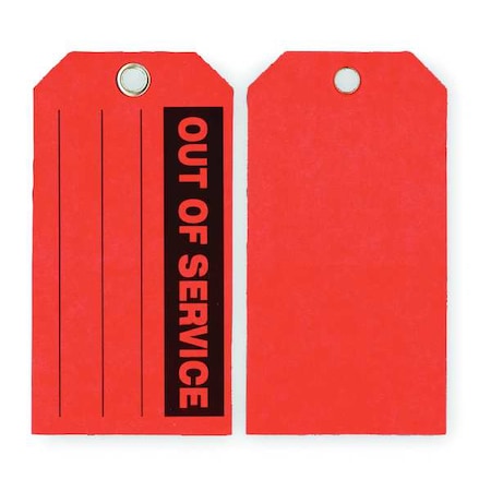 Tag, Out Of Service, Paper, 3 in H x 5 3/4 in W, Red, Rectangle, 100 PK MPN:2RMV3