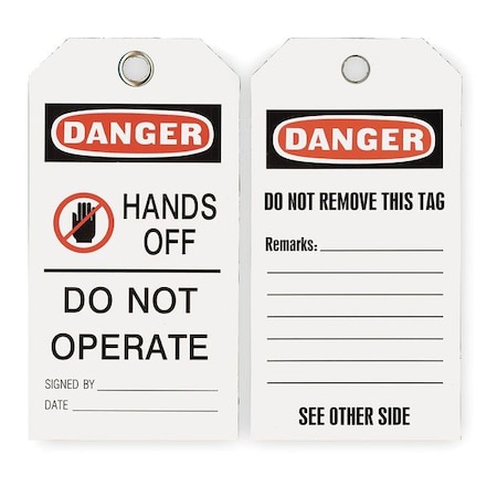 Danger Tag, Polyester, 5 3/4 in H x 3 in W, Rectangle, 25 PK MPN:2RMV8