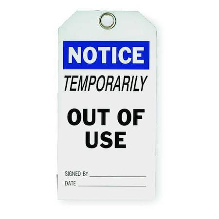 Tag, Out of Use, Polyester, 3 in H x 5 3/4 in W, White, Rectangle, 25 PK MPN:2RMW1