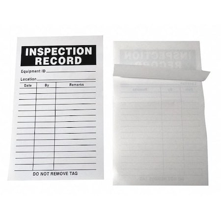 Inspection Record Label, Not Applicable, Paper, 5 in H x 3 in W, White, Rectangle, 25 PK MPN:36RE97