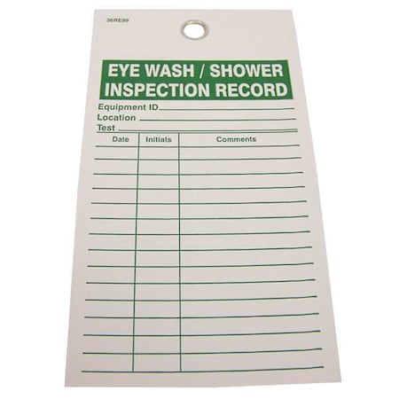 Tag, Eyewash, Vinyl, 3 3/16 in H x 5 3/4 in W, White, Rectangle, 25 PK MPN:36RE99