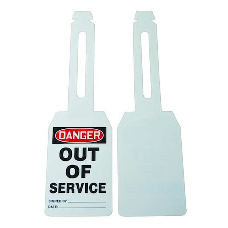 Danger Tag, Out of Service, Plastic, 5 1/4 in H x 3 1/4 in W, White, Rectangle, 25 PK MPN:3VAX5