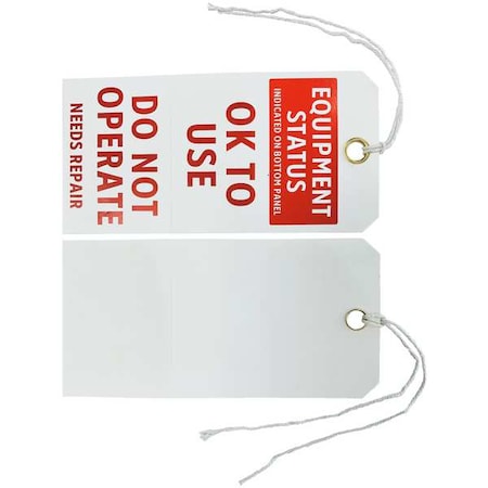 Tag, Equipment Status, Cardstock, 2 7/8 in H x 5 3/4 in W, White, Rectangle, 100 PK MPN:3VCW6