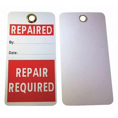 Tag, Repair, Cardstock, 5 3/4 in H x 3 in W, White, Rectangle, 25 PK MPN:3XDP3